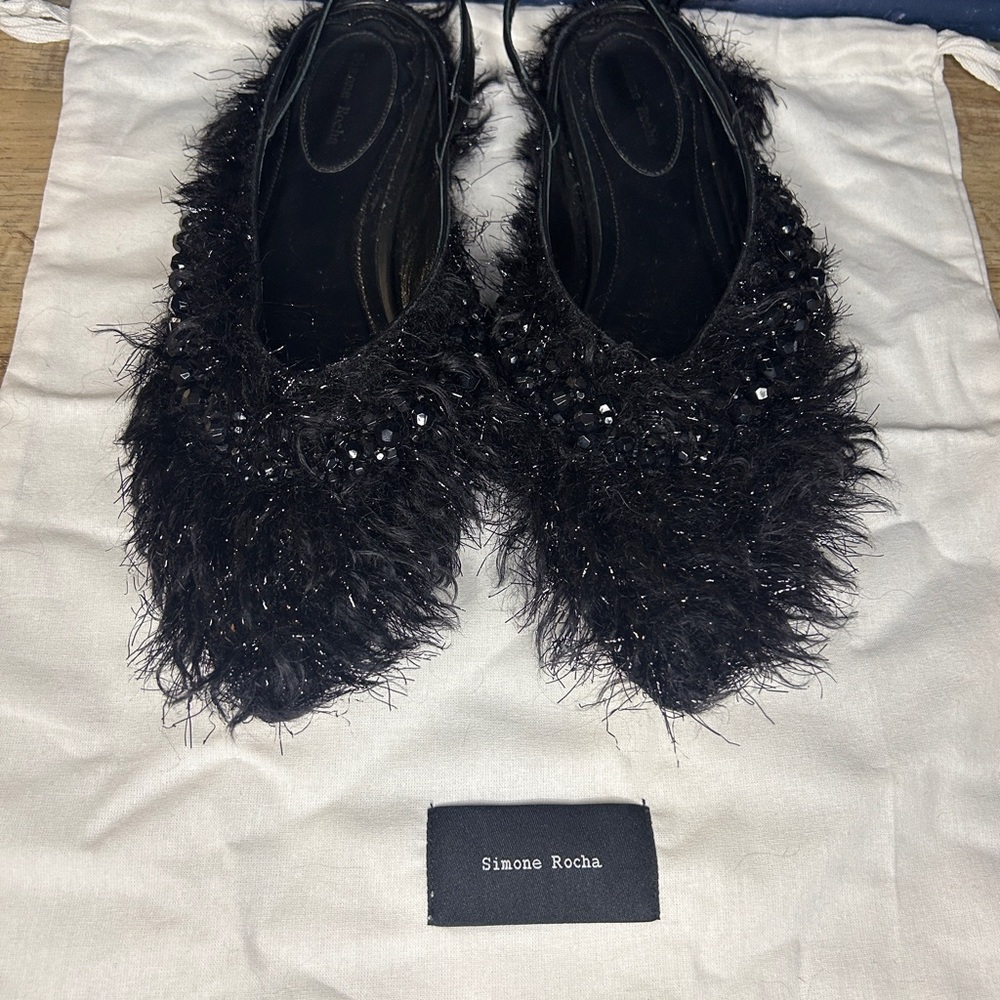 Simone Rocha black Beaded Pointy Toe Flats (Made in Italy) Size 40-US Women’s 9 - Picture 2 of 6